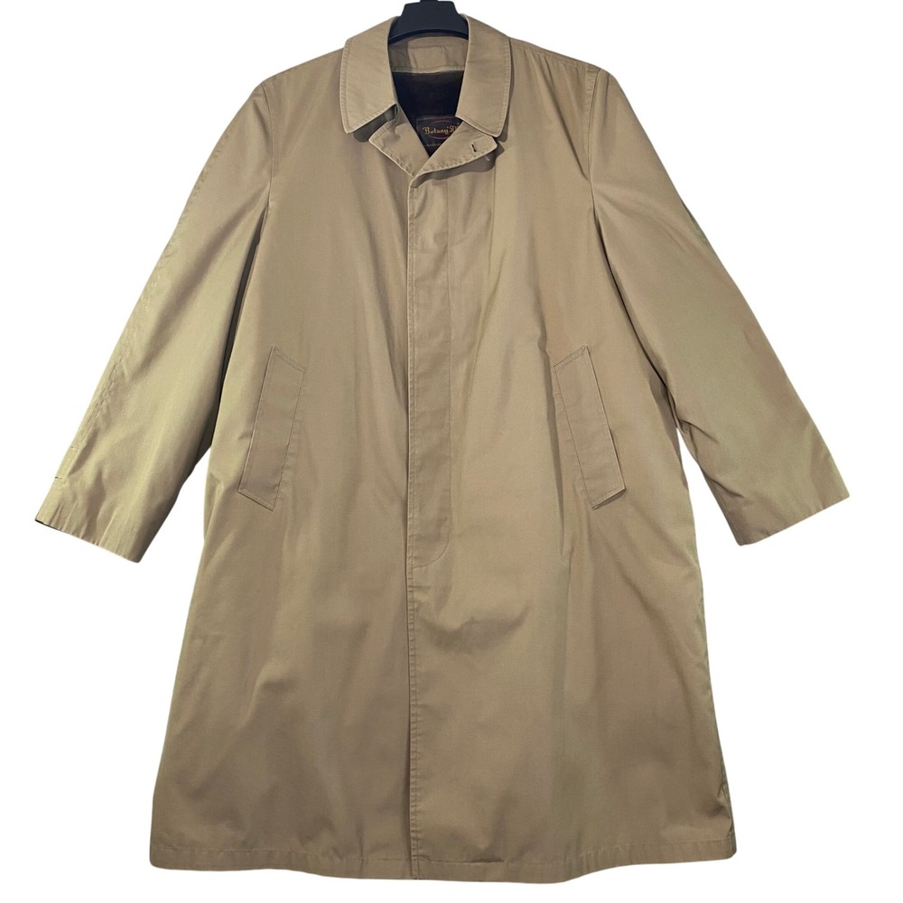 Vintage Botany 500 Trench Coat Men 44‎ Long Tan Faux Fur Lined Overcoat Flaw GUC